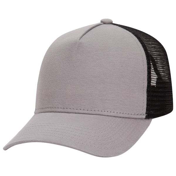 Comfy Cotton Jersey Knit 5 Panel Mid Profile Trucker Hat - Comfy Cotton Jersey Knit 5 Panel Mid Profile Trucker Hat - Image 11 of 14