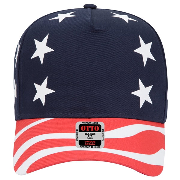 US Flag Pattern Cotton Twill 5 Panel Mid Profile Style Cap - US Flag Pattern Cotton Twill 5 Panel Mid Profile Style Cap - Image 3 of 6