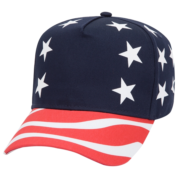 US Flag Pattern Cotton Twill 5 Panel Mid Profile Style Cap - US Flag Pattern Cotton Twill 5 Panel Mid Profile Style Cap - Image 4 of 6