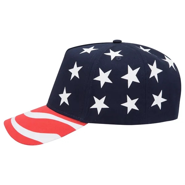 US Flag Pattern Cotton Twill 5 Panel Mid Profile Style Cap - US Flag Pattern Cotton Twill 5 Panel Mid Profile Style Cap - Image 5 of 6