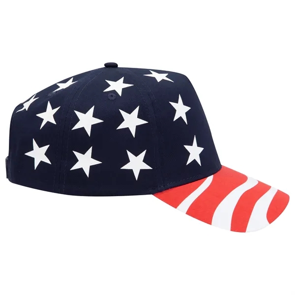 US Flag Pattern Cotton Twill 5 Panel Mid Profile Style Cap - US Flag Pattern Cotton Twill 5 Panel Mid Profile Style Cap - Image 6 of 6