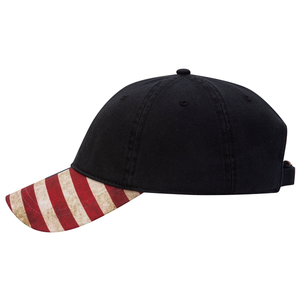 US Flag Design Visor Cotton Twill 6 Panel Low Profile Cap - US Flag Design Visor Cotton Twill 6 Panel Low Profile Cap - Image 6 of 32