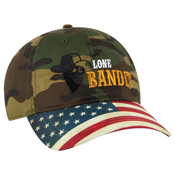 US Flag Design Visor Cotton Twill 6 Panel Low Profile Cap - US Flag Design Visor Cotton Twill 6 Panel Low Profile Cap - Image 9 of 32