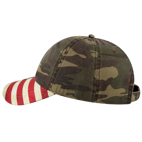 US Flag Design Visor Cotton Twill 6 Panel Low Profile Cap - US Flag Design Visor Cotton Twill 6 Panel Low Profile Cap - Image 25 of 32