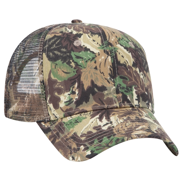 Camo Cotton Twill 6 Panel Mid Profile Style Mesh Back Hat - Camo Cotton Twill 6 Panel Mid Profile Style Mesh Back Hat - Image 1 of 9