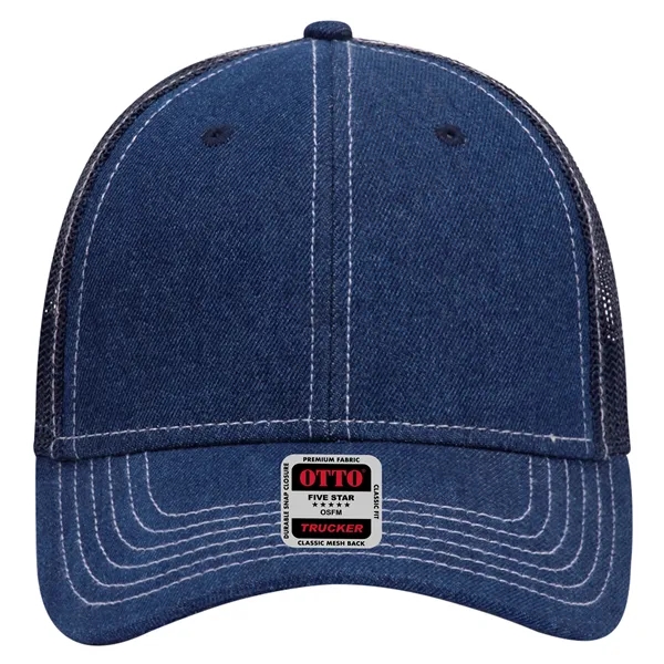 Denim 6 Panel Contrast Stitching Mesh Back Trucker Hat - Denim 6 Panel Contrast Stitching Mesh Back Trucker Hat - Image 9 of 12
