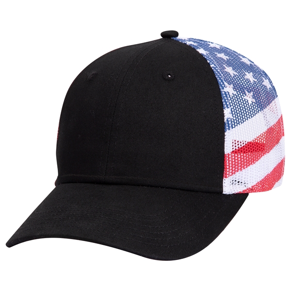 American Flag Mesh Back Cotton Twill 6 Panel Baseball Cap - American Flag Mesh Back Cotton Twill 6 Panel Baseball Cap - Image 4 of 21