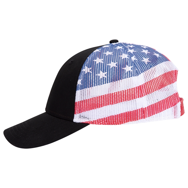 American Flag Mesh Back Cotton Twill 6 Panel Baseball Cap - American Flag Mesh Back Cotton Twill 6 Panel Baseball Cap - Image 8 of 21