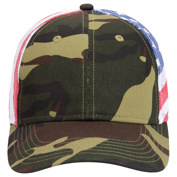 American Flag Mesh Back Cotton Twill 6 Panel Baseball Cap - American Flag Mesh Back Cotton Twill 6 Panel Baseball Cap - Image 11 of 21