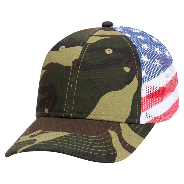 American Flag Mesh Back Cotton Twill 6 Panel Baseball Cap - American Flag Mesh Back Cotton Twill 6 Panel Baseball Cap - Image 12 of 21