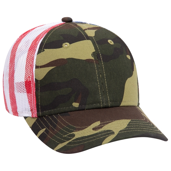 American Flag Mesh Back Cotton Twill 6 Panel Baseball Cap - American Flag Mesh Back Cotton Twill 6 Panel Baseball Cap - Image 13 of 21