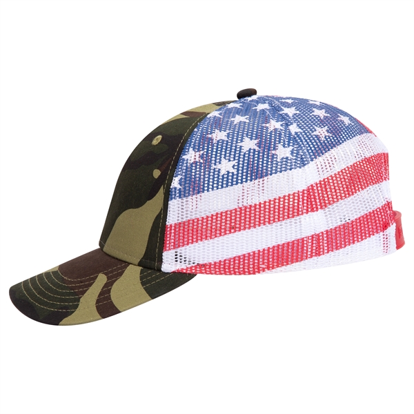 American Flag Mesh Back Cotton Twill 6 Panel Baseball Cap - American Flag Mesh Back Cotton Twill 6 Panel Baseball Cap - Image 14 of 21