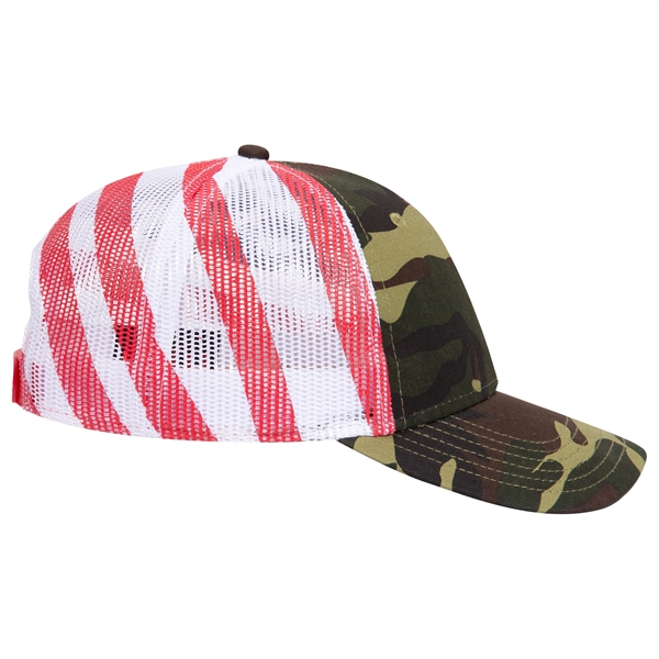 American Flag Mesh Back Cotton Twill 6 Panel Baseball Cap - American Flag Mesh Back Cotton Twill 6 Panel Baseball Cap - Image 15 of 21