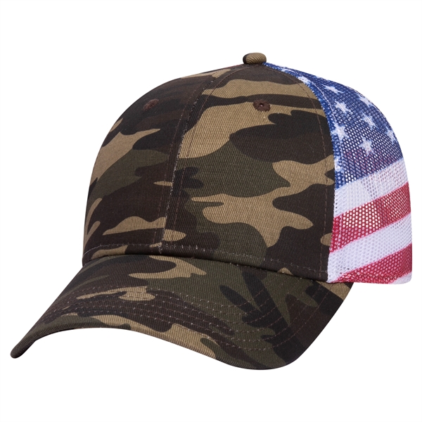 American Flag Mesh Back Cotton Twill 6 Panel Baseball Cap - American Flag Mesh Back Cotton Twill 6 Panel Baseball Cap - Image 18 of 21