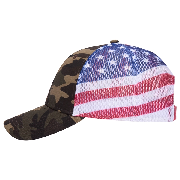 American Flag Mesh Back Cotton Twill 6 Panel Baseball Cap - American Flag Mesh Back Cotton Twill 6 Panel Baseball Cap - Image 20 of 21