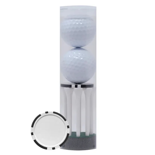 2-Ball & Tee Tube with Poker Chip Golf Ball Marker - 2-Ball & Tee Tube with Poker Chip Golf Ball Marker - Image 1 of 2