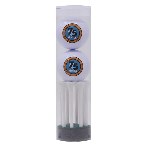 Two Golf Balls & Golf Tees Tube