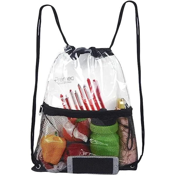 Clear PVC Drawstring Bag w/ Mesh Pocket (13.5" x 17") - Clear PVC Drawstring Bag w/ Mesh Pocket (13.5" x 17") - Image 2 of 16