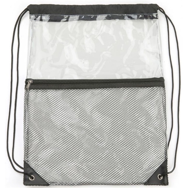 Clear PVC Drawstring Bag w/ Mesh Pocket (13.5" x 17") - Clear PVC Drawstring Bag w/ Mesh Pocket (13.5" x 17") - Image 11 of 16