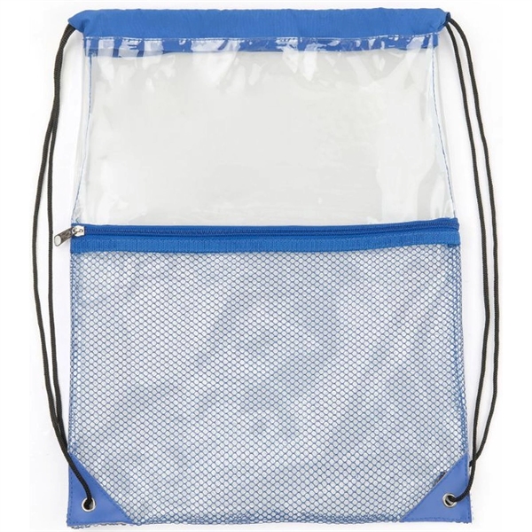Clear PVC Drawstring Bag w/ Mesh Pocket (13.5" x 17") - Clear PVC Drawstring Bag w/ Mesh Pocket (13.5" x 17") - Image 12 of 16