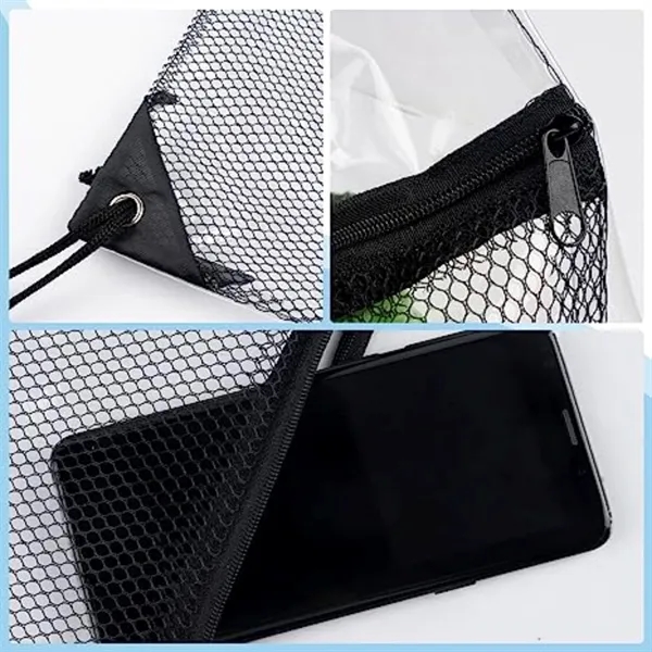 Clear PVC Drawstring Bag w/ Mesh Pocket (13.5" x 17") - Clear PVC Drawstring Bag w/ Mesh Pocket (13.5" x 17") - Image 8 of 16