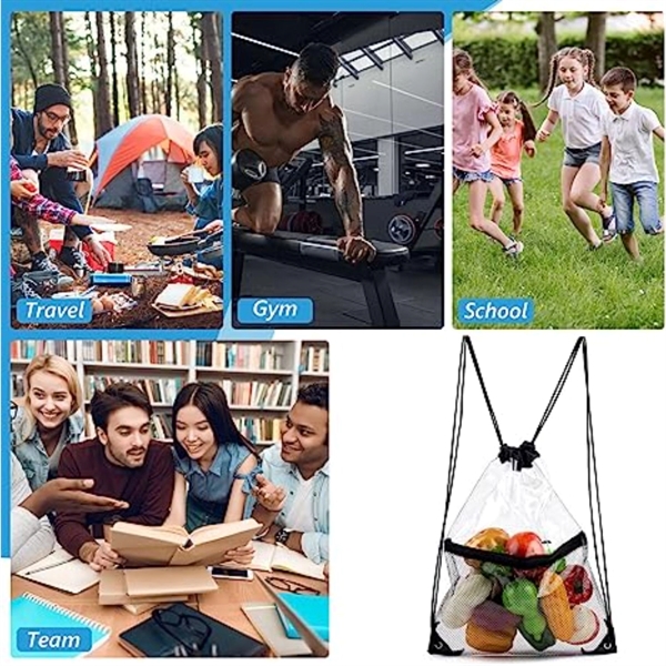 Clear PVC Drawstring Bag w/ Mesh Pocket (13.5" x 17") - Clear PVC Drawstring Bag w/ Mesh Pocket (13.5" x 17") - Image 6 of 16