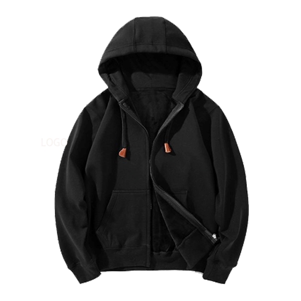 Winter Fleece Solid Color Men's Zipper Hoodie - Winter Fleece Solid Color Men's Zipper Hoodie - Image 1 of 5