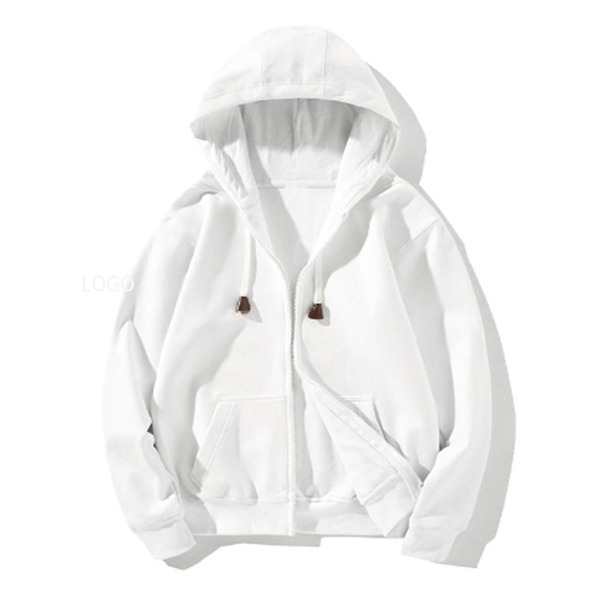 Winter Fleece Solid Color Men's Zipper Hoodie - Winter Fleece Solid Color Men's Zipper Hoodie - Image 2 of 5