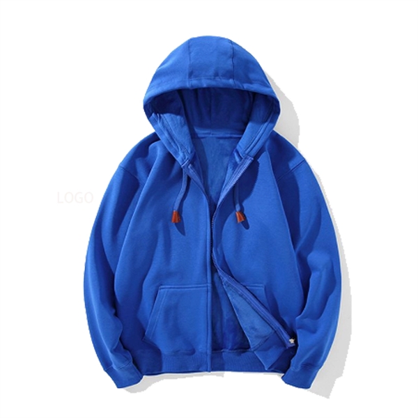 Winter Fleece Solid Color Men's Zipper Hoodie - Winter Fleece Solid Color Men's Zipper Hoodie - Image 3 of 5