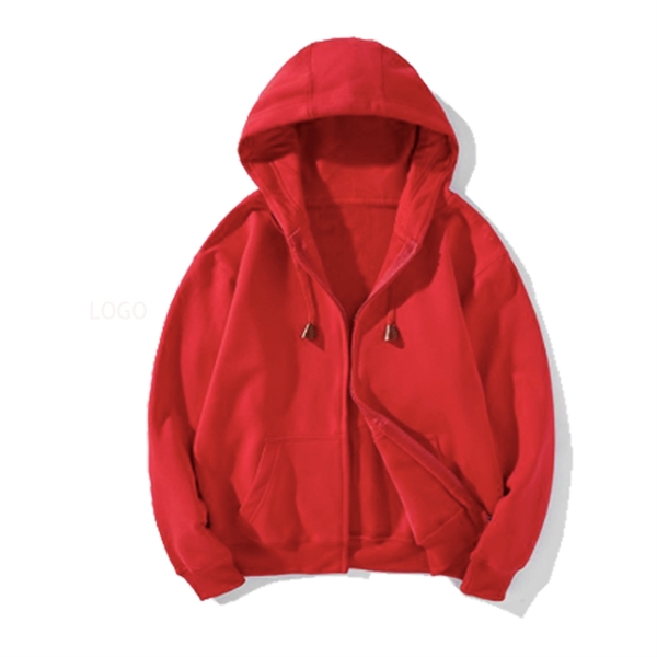 Winter Fleece Solid Color Men's Zipper Hoodie - Winter Fleece Solid Color Men's Zipper Hoodie - Image 4 of 5