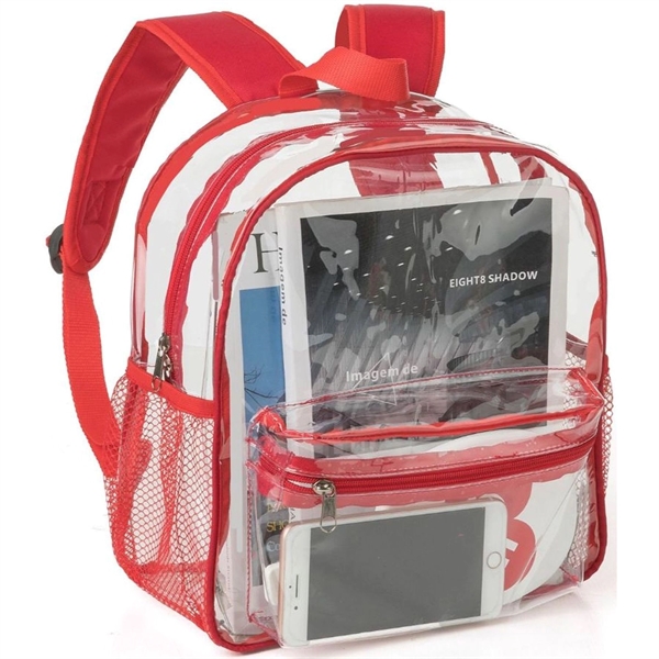 Clear Bag PVC Transparent Backpack, Side Mesh & Front Pocket - Clear Bag PVC Transparent Backpack, Side Mesh & Front Pocket - Image 1 of 7