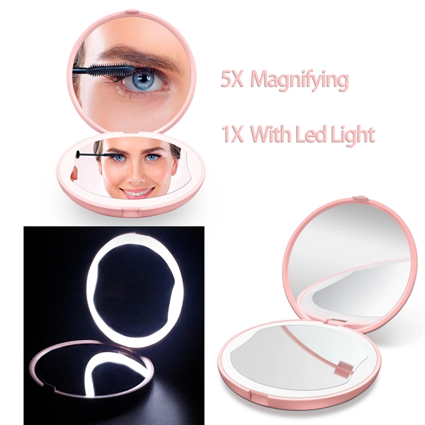 5x Magnification Compact Mirror with Light - 5x Magnification Compact Mirror with Light - Image 1 of 4