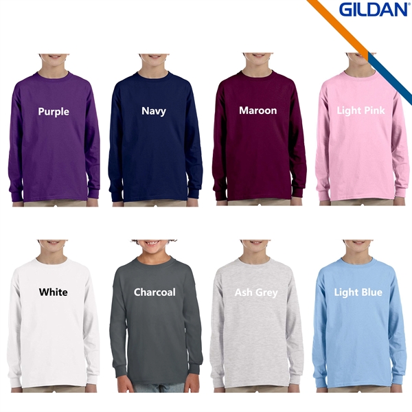 Gildan® 100% Preshrunk Cotton Youth Long Sleeve T-Shirts - Gildan® 100% Preshrunk Cotton Youth Long Sleeve T-Shirts - Image 3 of 4