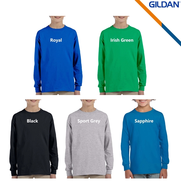 Gildan® 100% Preshrunk Cotton Youth Long Sleeve T-Shirts - Gildan® 100% Preshrunk Cotton Youth Long Sleeve T-Shirts - Image 4 of 4