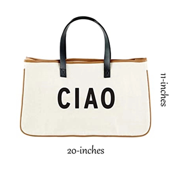 Canvas Tote Bag with Leather Handle - Canvas Tote Bag with Leather Handle - Image 1 of 3
