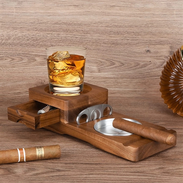 Cigar Ashtray Coaster With Whiskey Glass Tray - Cigar Ashtray Coaster With Whiskey Glass Tray - Image 3 of 4