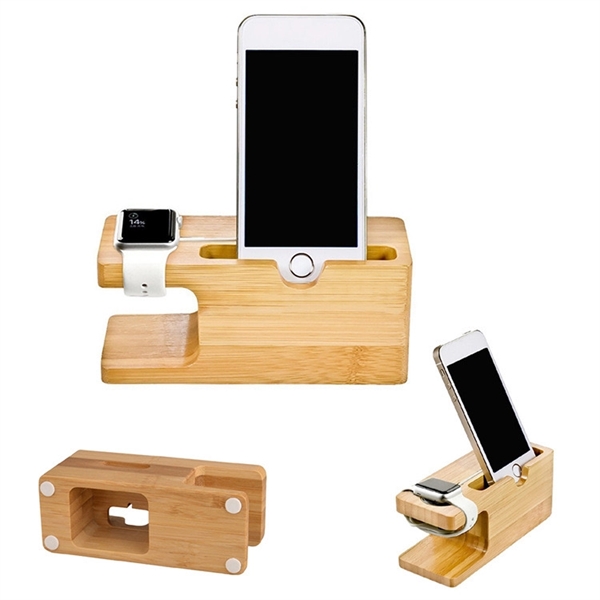 2-in-1 Charging Wooden Phone Holder - 2-in-1 Charging Wooden Phone Holder - Image 1 of 3