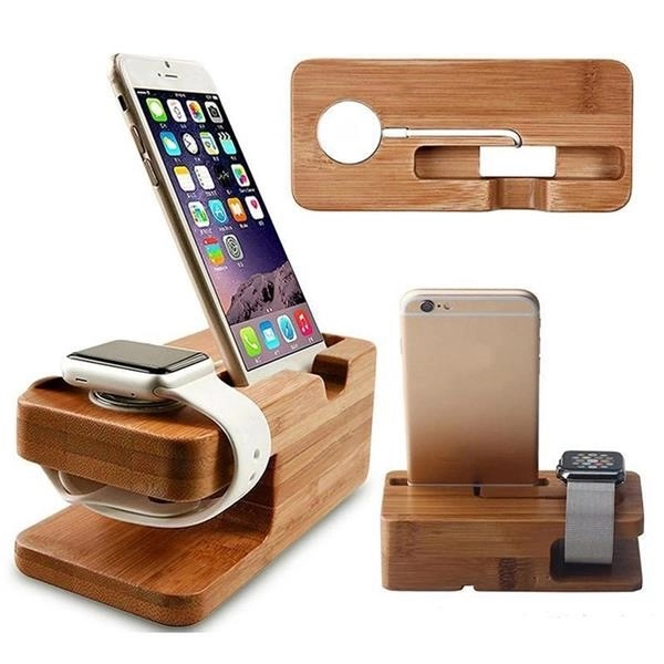 2-in-1 Charging Wooden Phone Holder - 2-in-1 Charging Wooden Phone Holder - Image 0 of 3