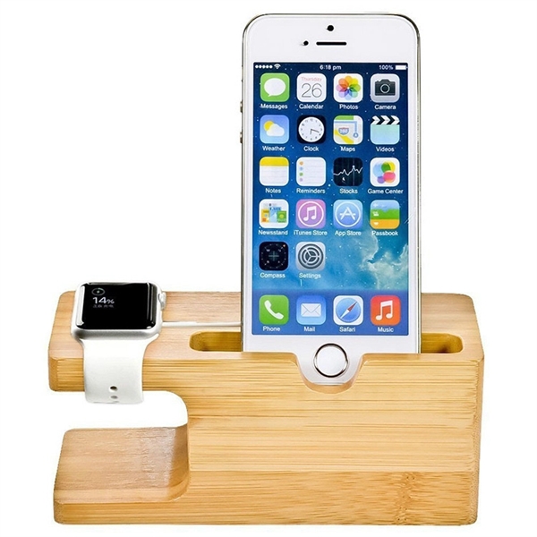 2-in-1 Charging Wooden Phone Holder - 2-in-1 Charging Wooden Phone Holder - Image 2 of 3