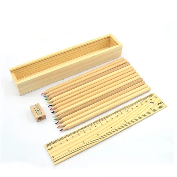12-Piece Colored Pencil Set In Wooden Ruler Box - 12-Piece Colored Pencil Set In Wooden Ruler Box - Image 1 of 4