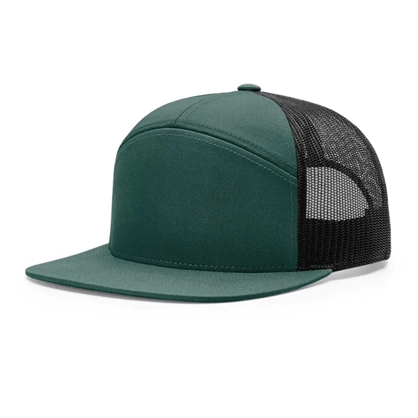 Premium 7-Panel Mesh Back Cap Flat Bill Trucker Hat Snapback - Premium 7-Panel Mesh Back Cap Flat Bill Trucker Hat Snapback - Image 6 of 9