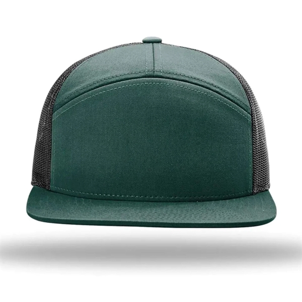 Premium 7-Panel Mesh Back Cap Flat Bill Trucker Hat Snapback - Premium 7-Panel Mesh Back Cap Flat Bill Trucker Hat Snapback - Image 3 of 9