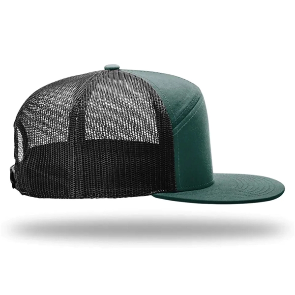 Premium 7-Panel Mesh Back Cap Flat Bill Trucker Hat Snapback - Premium 7-Panel Mesh Back Cap Flat Bill Trucker Hat Snapback - Image 4 of 9