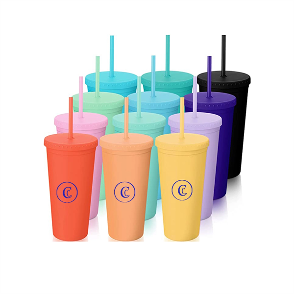 24Oz Colored Plastic Cups With Straws - 24Oz Colored Plastic Cups With Straws - Image 0 of 2