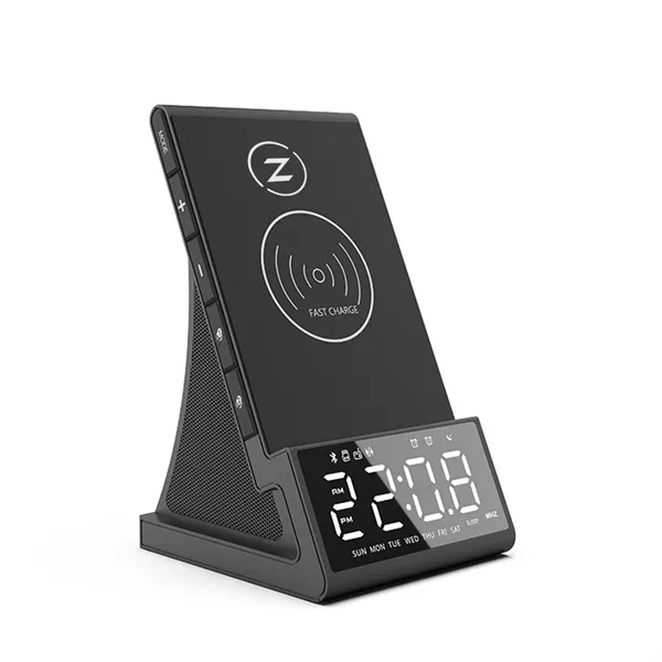 Wireless Charger With Bluetooth Speaker With Alarm Clock - Wireless Charger With Bluetooth Speaker With Alarm Clock - Image 0 of 2