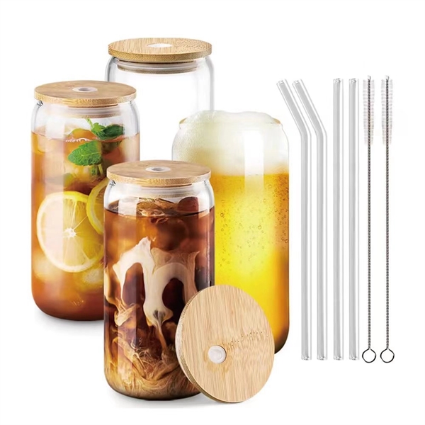 16oz Drinking Glasses with Lid and Straw 4pcs Set - 16oz Drinking Glasses with Lid and Straw 4pcs Set - Image 0 of 6