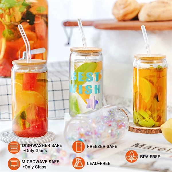 16oz Drinking Glasses with Lid and Straw 4pcs Set - 16oz Drinking Glasses with Lid and Straw 4pcs Set - Image 2 of 6
