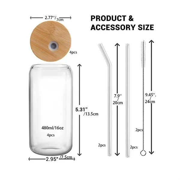 16oz Drinking Glasses with Lid and Straw 4pcs Set - 16oz Drinking Glasses with Lid and Straw 4pcs Set - Image 3 of 6
