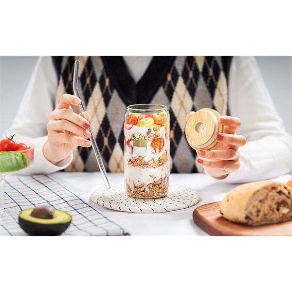 16oz Drinking Glasses with Lid and Straw 4pcs Set - 16oz Drinking Glasses with Lid and Straw 4pcs Set - Image 5 of 6