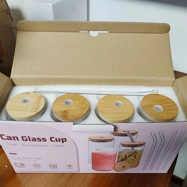 16oz Drinking Glasses with Lid and Straw 4pcs Set - 16oz Drinking Glasses with Lid and Straw 4pcs Set - Image 6 of 6